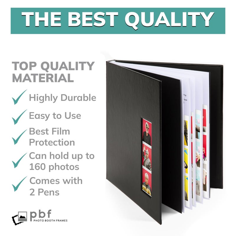 pbf PHOTO BOOTH FRAMES PBF (1 Pack) Photo Booth Album, Guest Book with 2x6 Clear Picture Inserts, Black Cover with Plastic Sleeves & White Pages, Scrapbook Album for Photo Strips, Memory Book, Wedding, and Baby Showers - Image 4